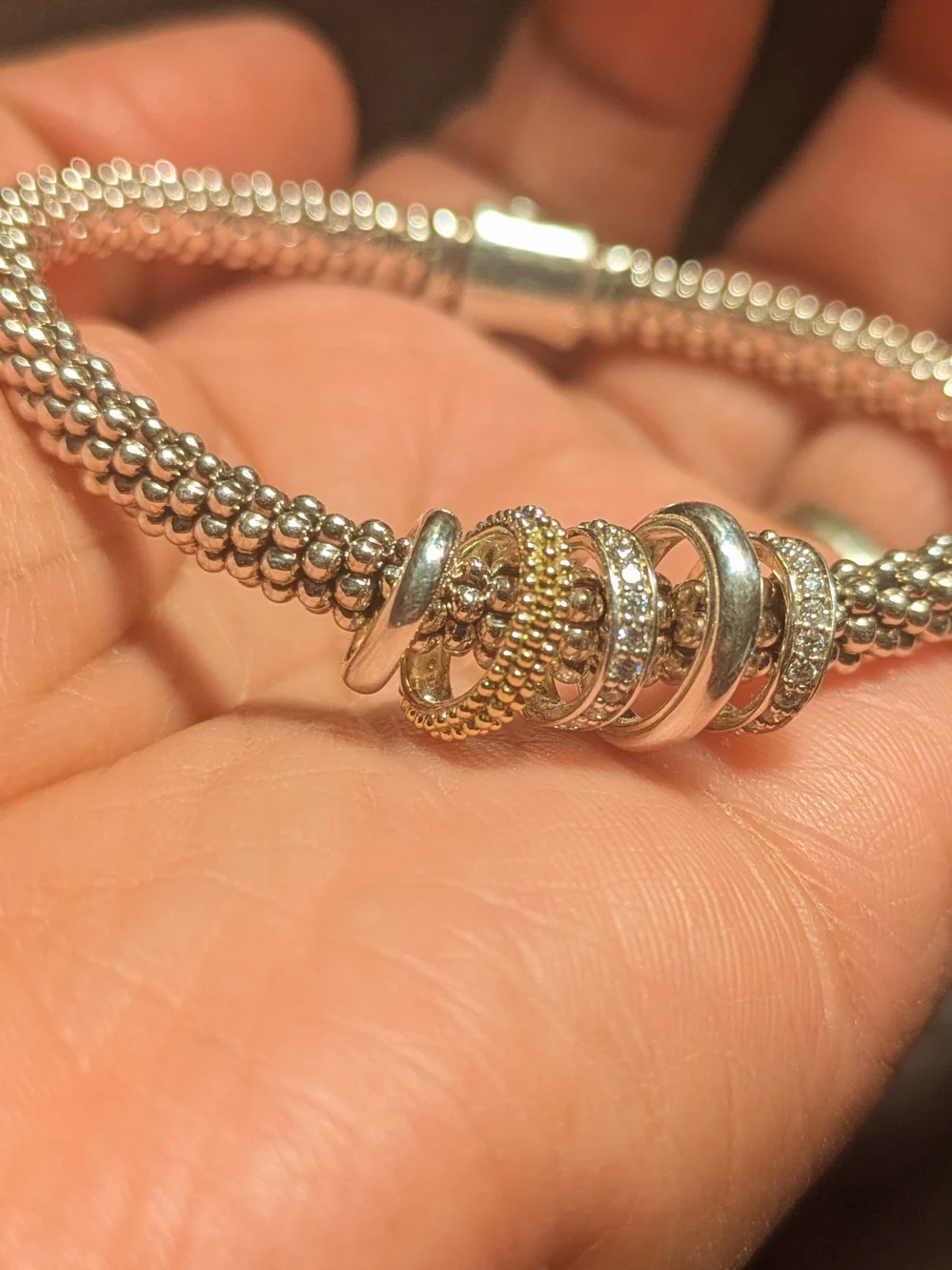 Two-Tone Five Ring Diamond Caviar Bracelet | 6mm - Picture 1 of 11